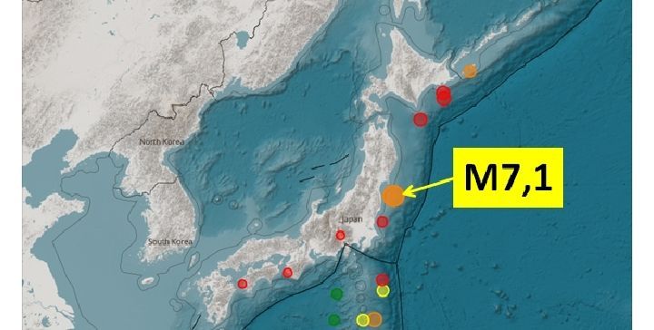   Lokasi gempa bumi 7,1 SR yang mengguncang Jepang/Twitter/ @DaryonoBMKG