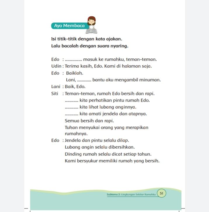 Kunci Jawaban Tema 6 Kelas 1 Halaman 50 51 52 53 54 56 57 58 59 Buku Tematik Isi Titik Titik Dengan Kata Ajaka Metro Lampung News