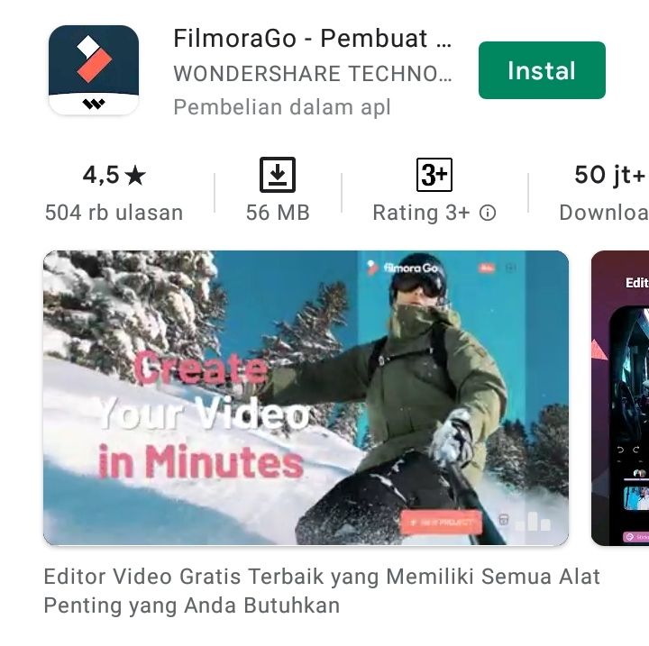 tangkapan layar aplikasi FilmoraGo