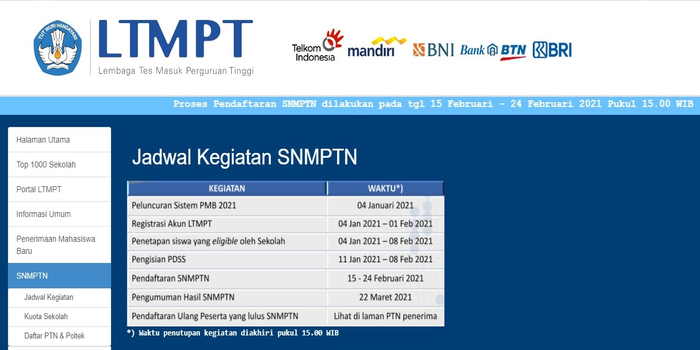 Jadwal Kegiatan SNMPTN 2021. 