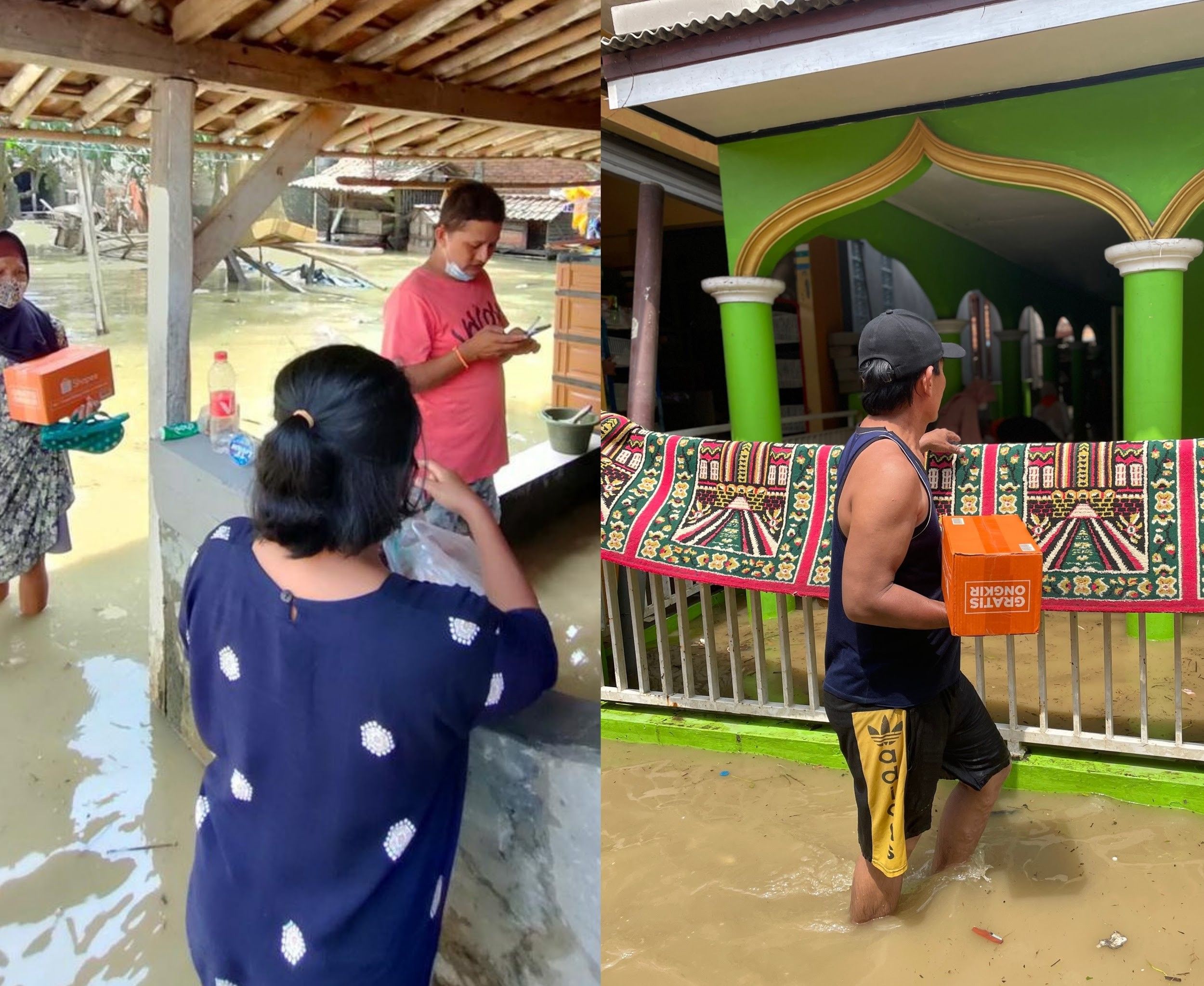 Shopee bagikan ribuan kardus orange berisi bantuan untuk para korban banjir di  Subang dan Karawang, Jawa Barat/Portal Brebes