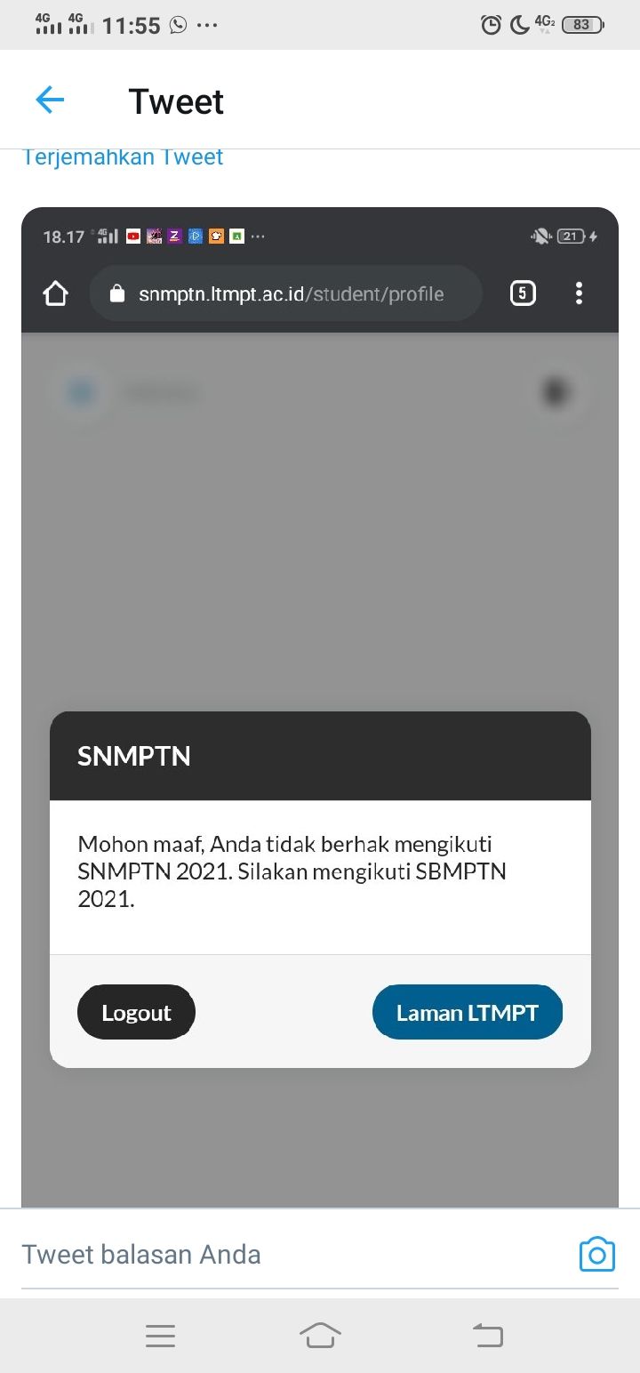 Notifikasi tidak berhak mengikuti SNMPTN 2021/