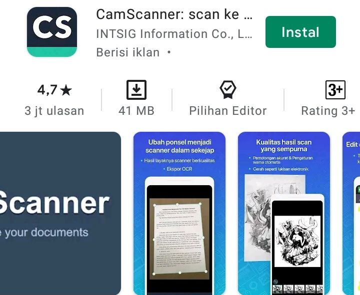 Aplikasi Cam Scanner /Play Store