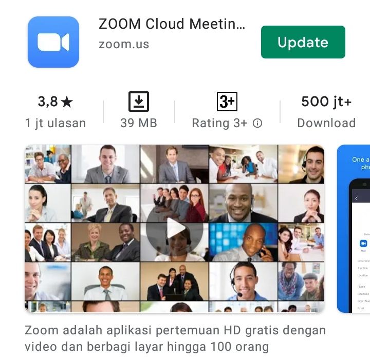 Aplikasi Zoom Meeting/tangkap layar/Play store