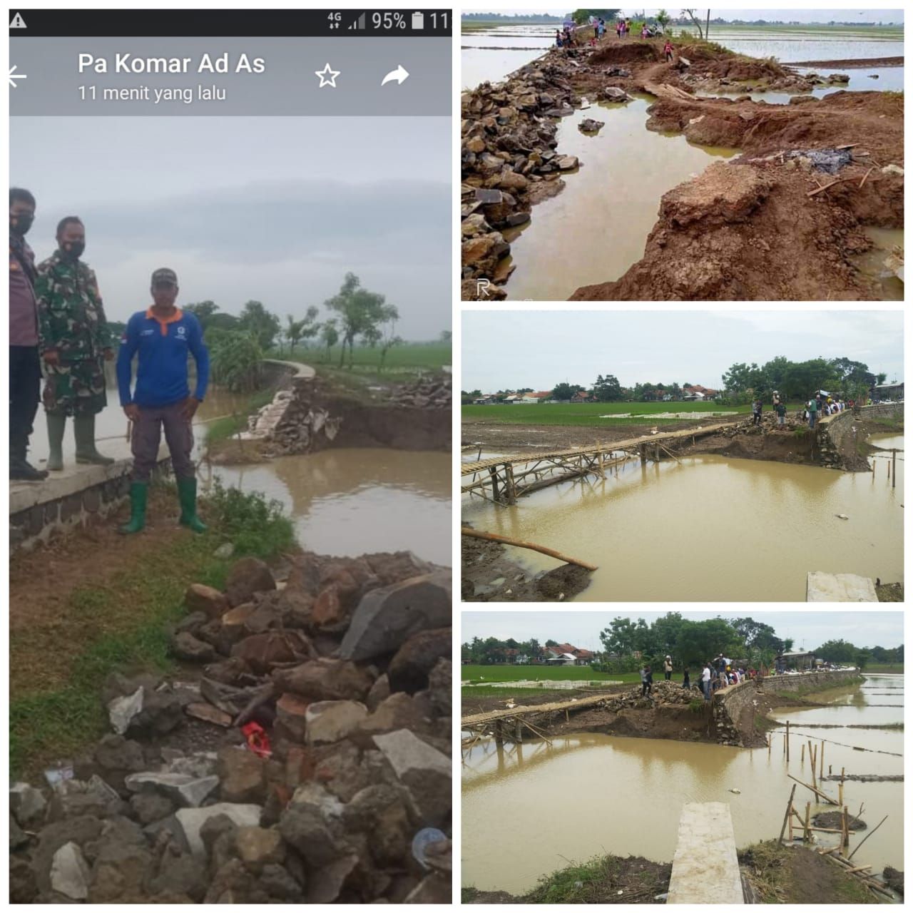 Kapolsek Pamanukan melaporkan kepada Kapolres Subang AKBP Aries Kurniawan Widiyanto kondisi kerusakan tanggul Sungai Cipunagara pasca banjir di Subang yang terjadi beberapa hari lalu
