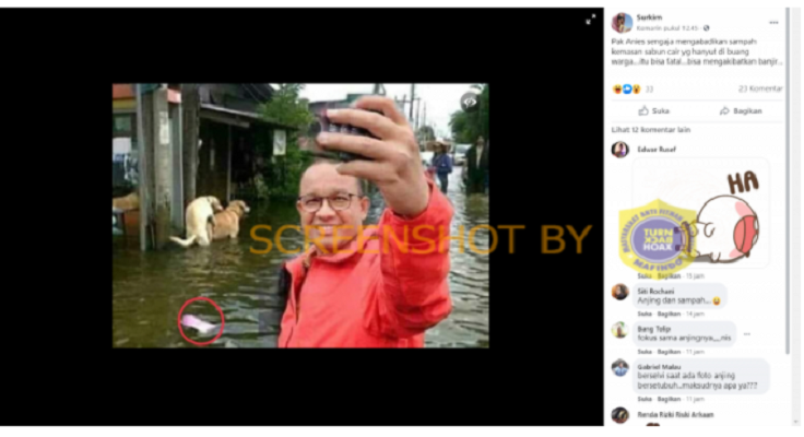 Cuitan pengguna Facebook soal Anies Baswedan berswafoto di tengah banjir DKI Jakarta.