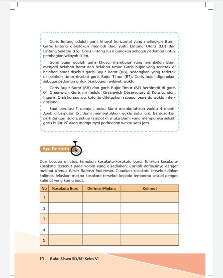 Kunci Jawaban Tema 8 Kelas 6 Halaman 14 15 16 17 18 19 20 21 22 23 24 25 Buku Tematik Garis Lintang Dan Bujur Metro Lampung News