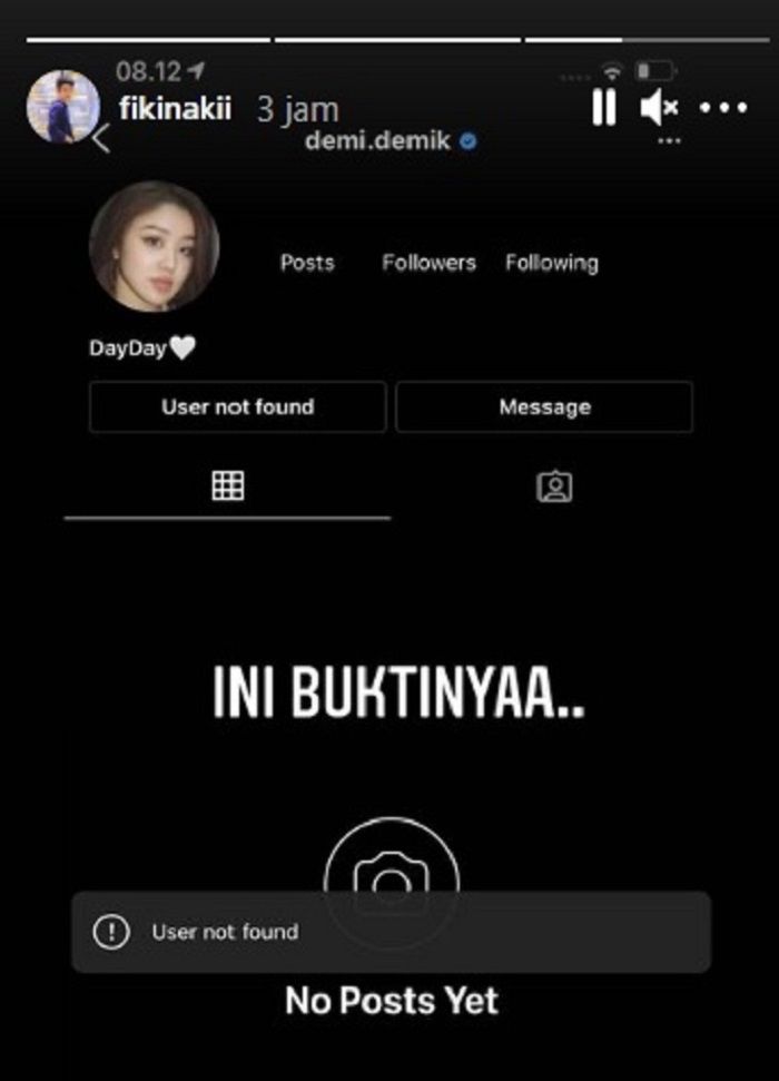 Fiki Naki bantah dirinya telah block Instagram Dayana.