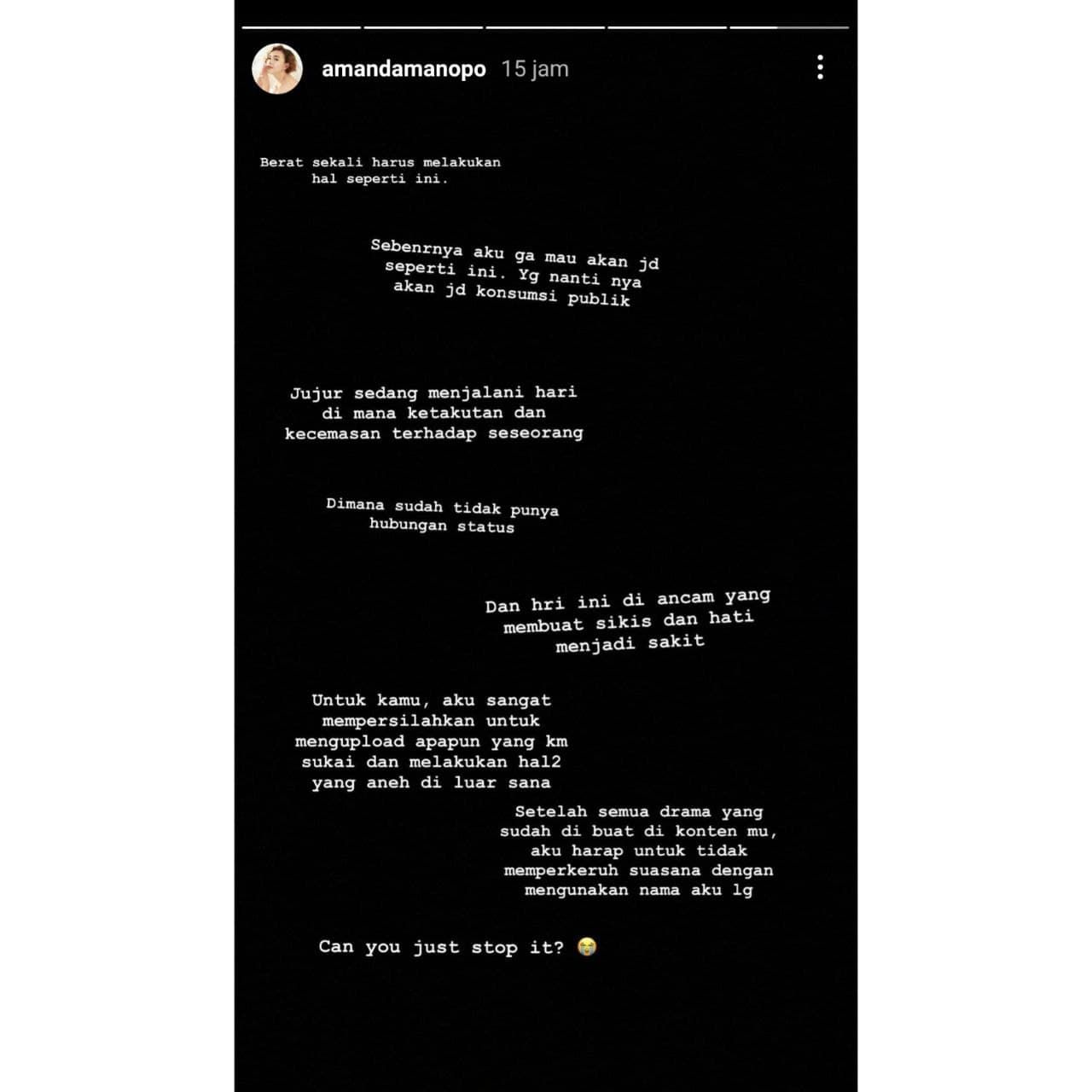 Curhat Amanda Manopo di Instagram Soal Dapat Ancaman. Putus dan Sindir Billy Syahputra?