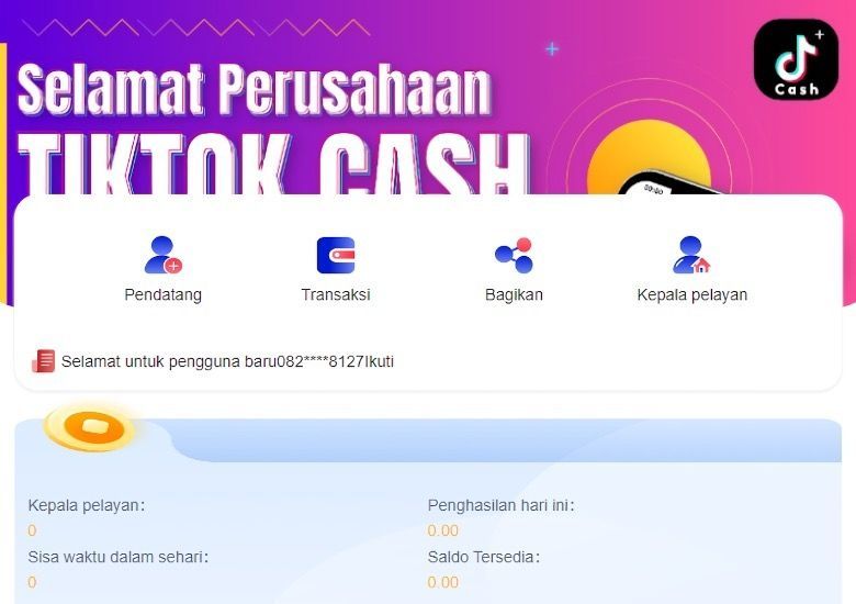 Tangkap layar platform TikTok Cash. /Tiktokecash.com