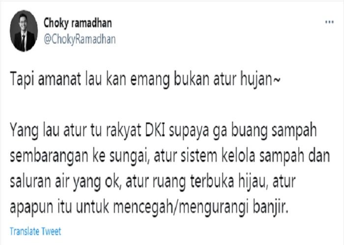 Cuitan Choky Ramadhan yang sindir pernyataan Wagub DKI Ahmad Riza Patria.