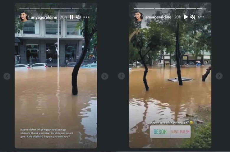 Foto insta Story Anya Geraldine mengabarkan kondisi banjir di apartemennya daerah Kemang, Instagram@anyageraldine