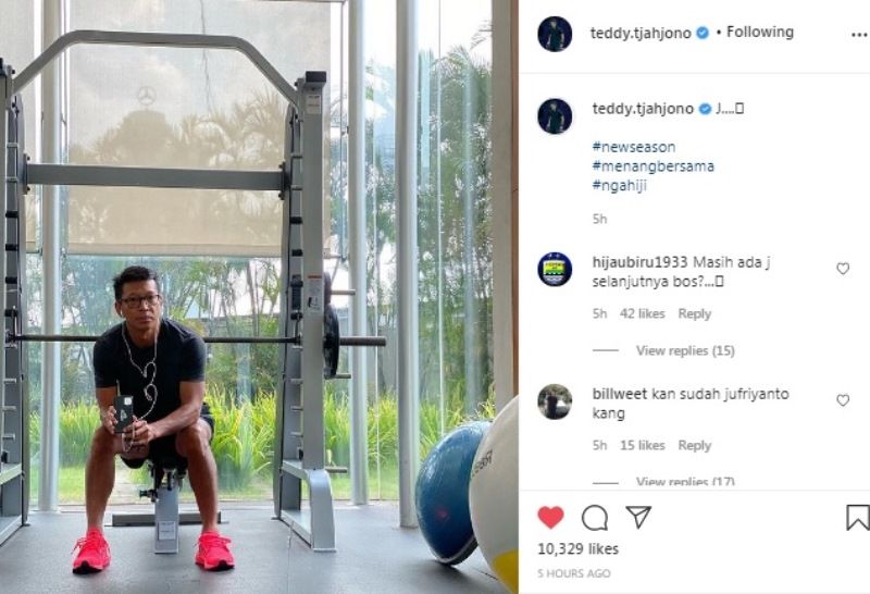  Tangkapan layar ungahan Instagram Dirut PT Persib Bandung Bermartabat, Teddy Tjahjono memposting foto dengan keterangan kode ‘J’.*