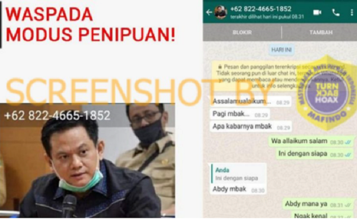 Tangkapan layar hoaks oknum mengatasnamakan Anggota DPRD Jabar.