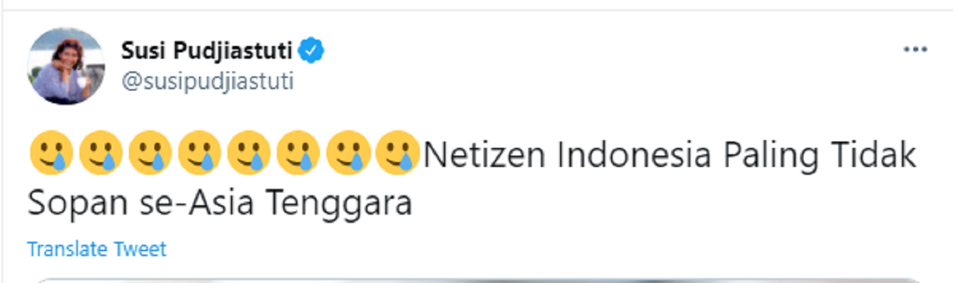Cuitan Susi Pudjiastuti soal netizen Indonesia.