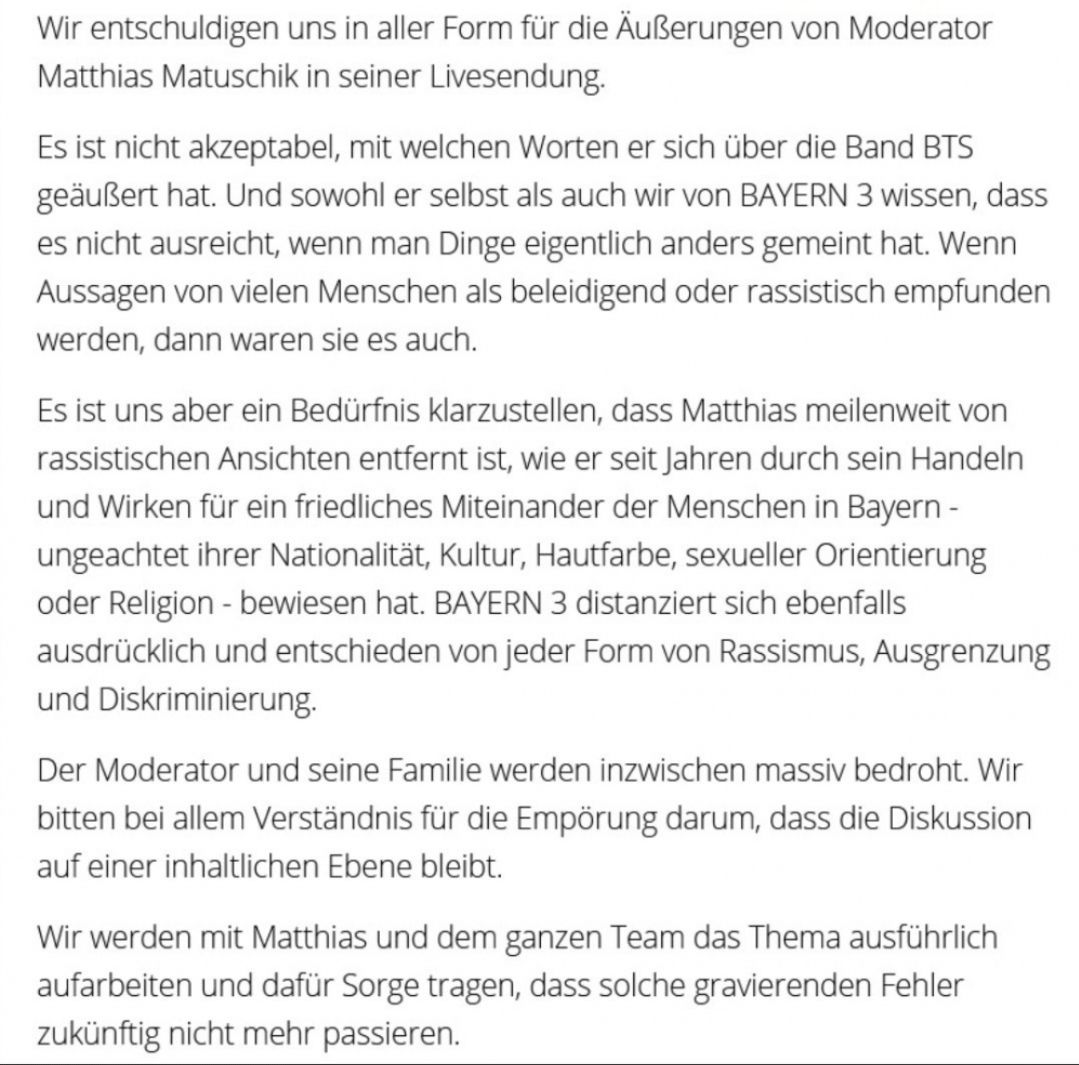 Permintaan maaf Bayern 3 atas ujaran kebencian DJ Radio Jerman Matthias Matsuchik.*