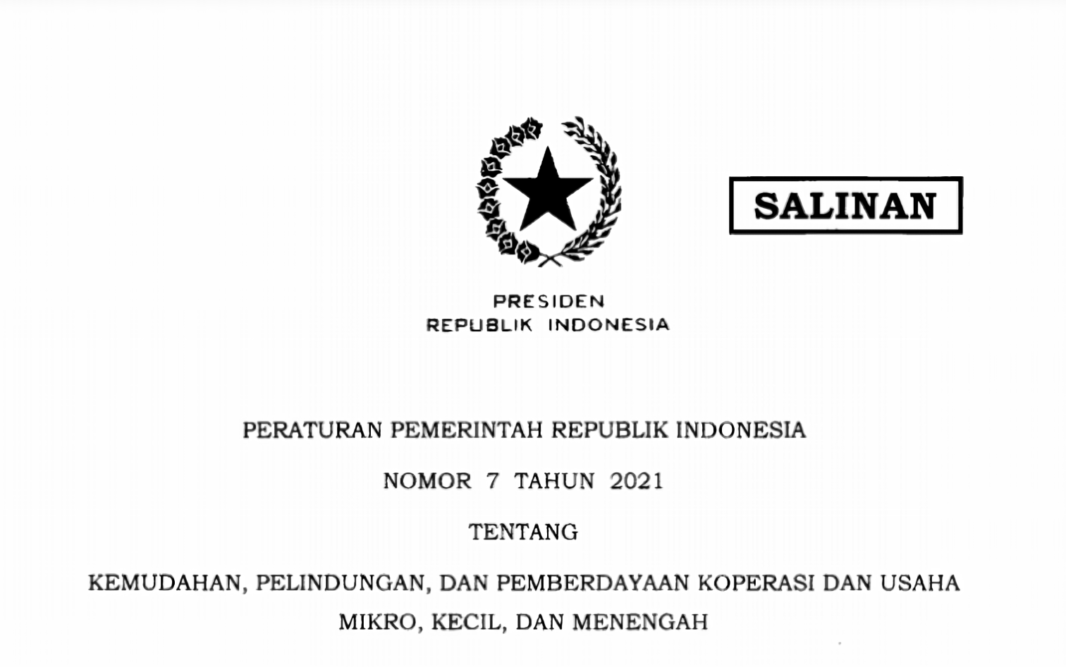 Pemerintah Terbitkan PP Nomor 7 Tahun 2021 Untuk Kemudahan Koperasi dan