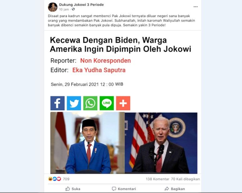 tangkapan layar postingan facebook Dukung Jokowi 3 Periode