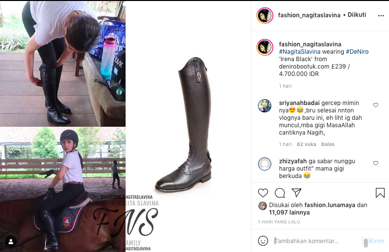 Boots yang dikenakan Nagita Slavina saat berkuda.*