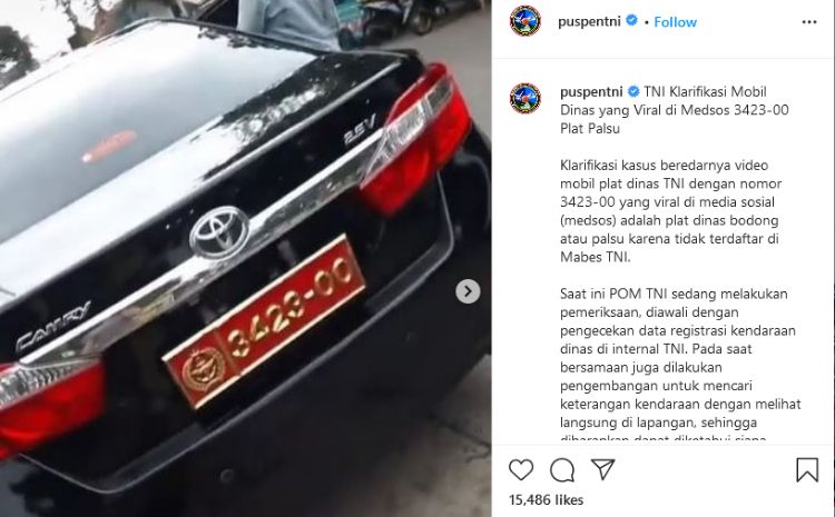 Mobil Dinas TNI Plat Bodong.