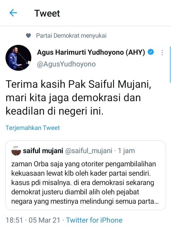 Tweet Ketum Partai Demokrat, Agus Harimurti Yudhoyono (AHY)