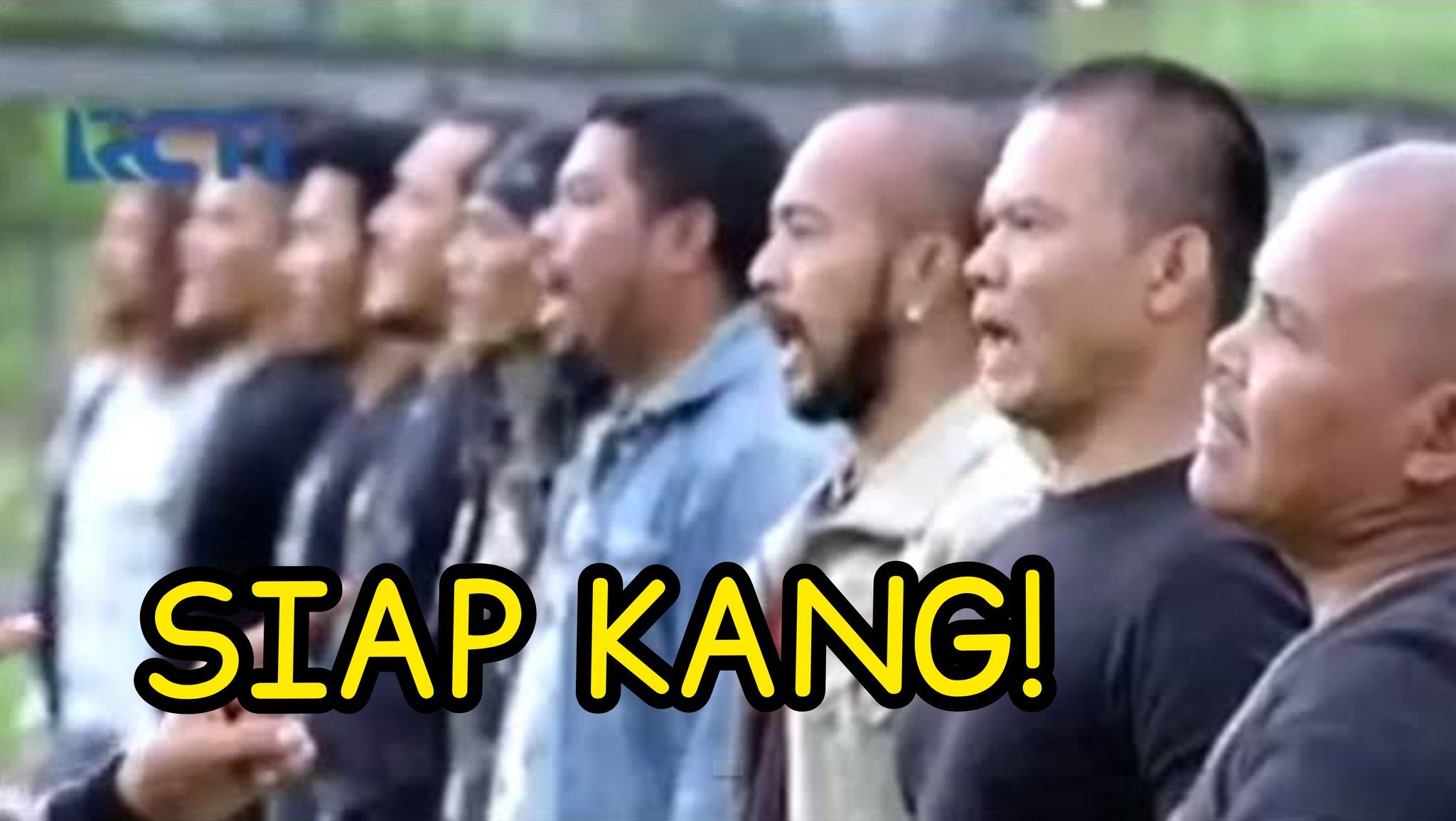 Meme Anak buah Preman Pensiun serentak berteria 'Siap Kang!' saat diperintahkan untuk mencari Andin oleh Kang Mus