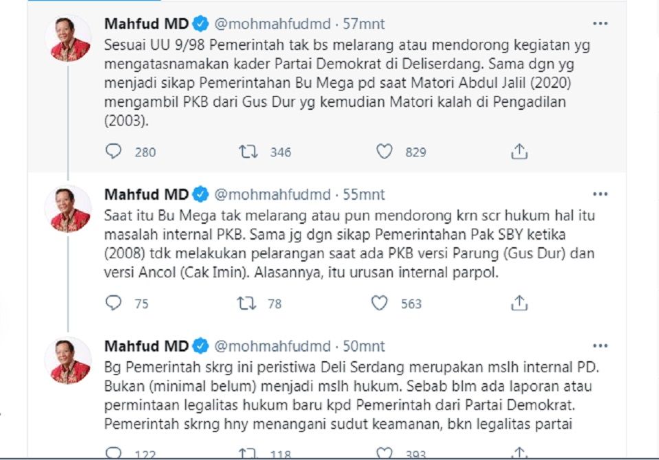 Tanggapan Mahfud MD soal KLB di Deli Serdang.*
