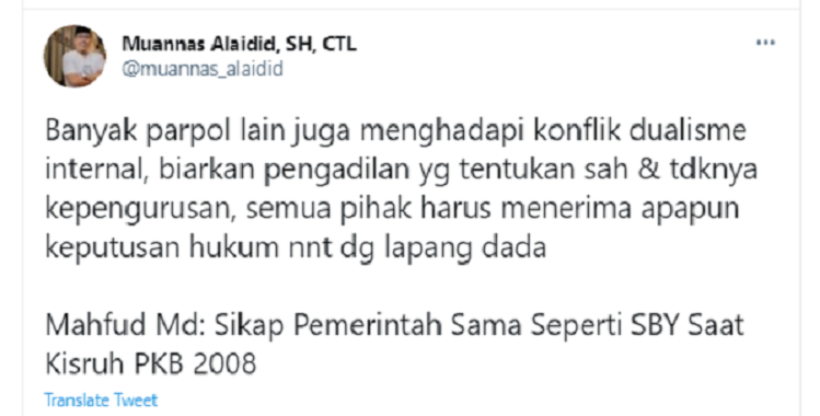 Tangkapan layar unggahan Muannas Alaidid soal SBY.*
