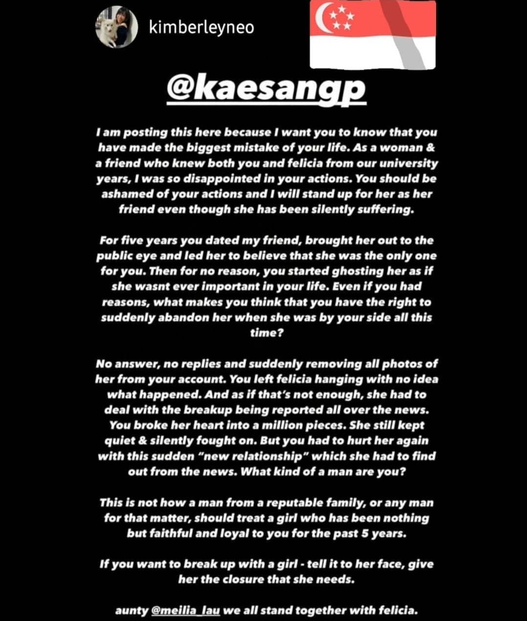 Teman Felicia Tissue dalam akun Instagram kimberleyneo tersebut berpesan kepada Kaesang