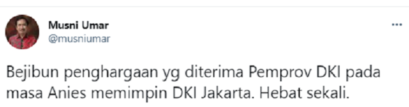 Musni Umar memuji Gubernur DKI Jakarta Anies Baswedan yang mendapatkan penghargaan dari Kemendagri Karya Bhakti Peduli Satpol PP.*