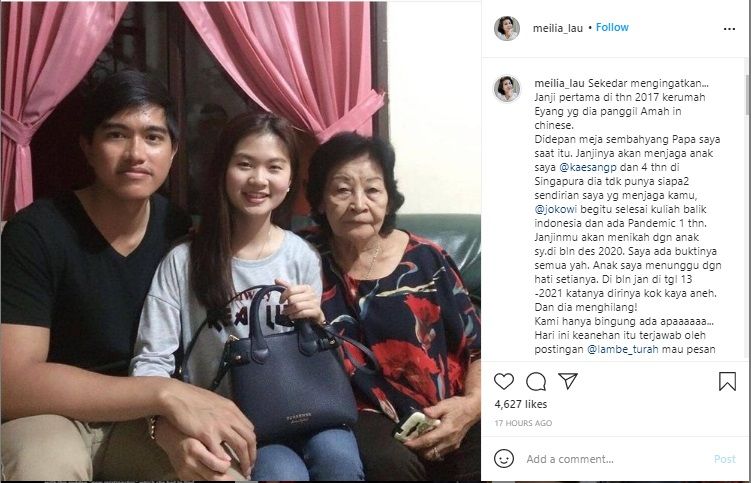 Kekecewaan Meilia Lau terhadap Kaesang Pangarep di Sosial media