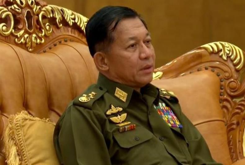 Tangkap layar Jenderal Militer Myanmar, Min Aung Hlaing saat memberikan keterangan pada sebuah wawancara di MRTV 3 Februari 2021.