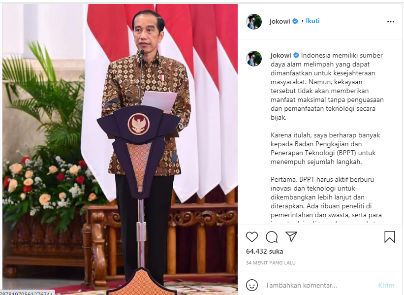 Tangkapan layar unggahan Jokowi soal SDA.*