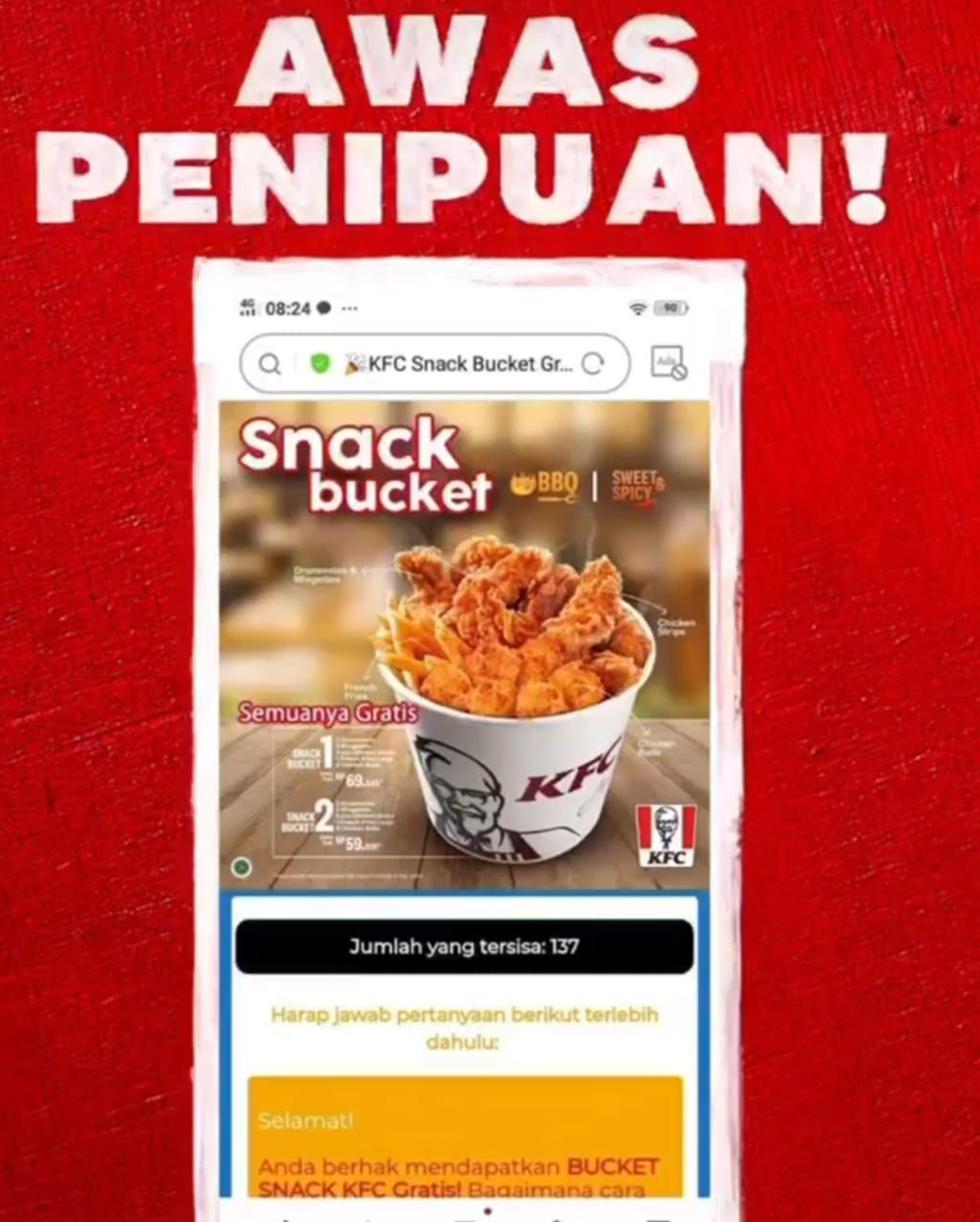screenshot penipuan promo KFC