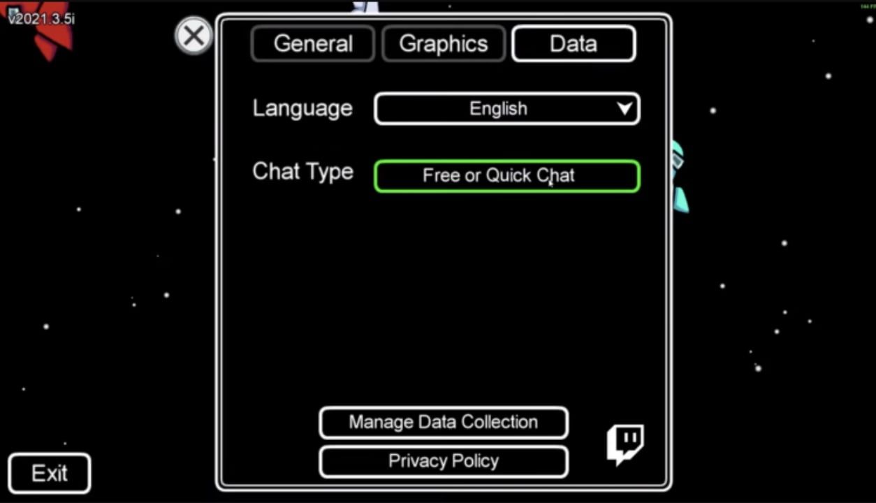 Tampilan settings quick chat Among Us (Gamebrott)