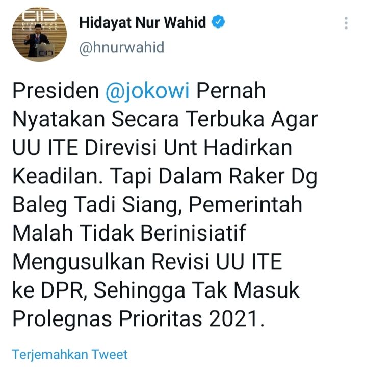Tweet  Hidayat Nur Wahid