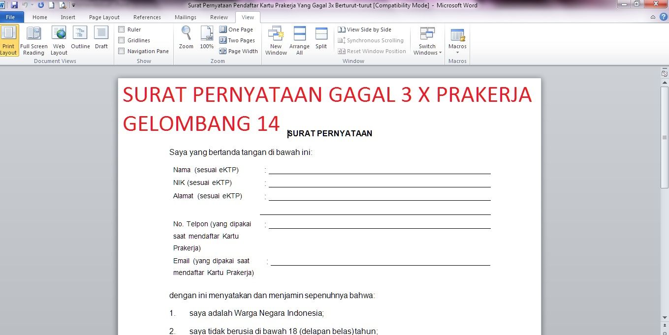 Jangan Ditunda Segera Buat Surat Pernyataan Gagal Tiga Kali Agar Lolos Kartu Prakerja Gelombang Ini Media Magelang