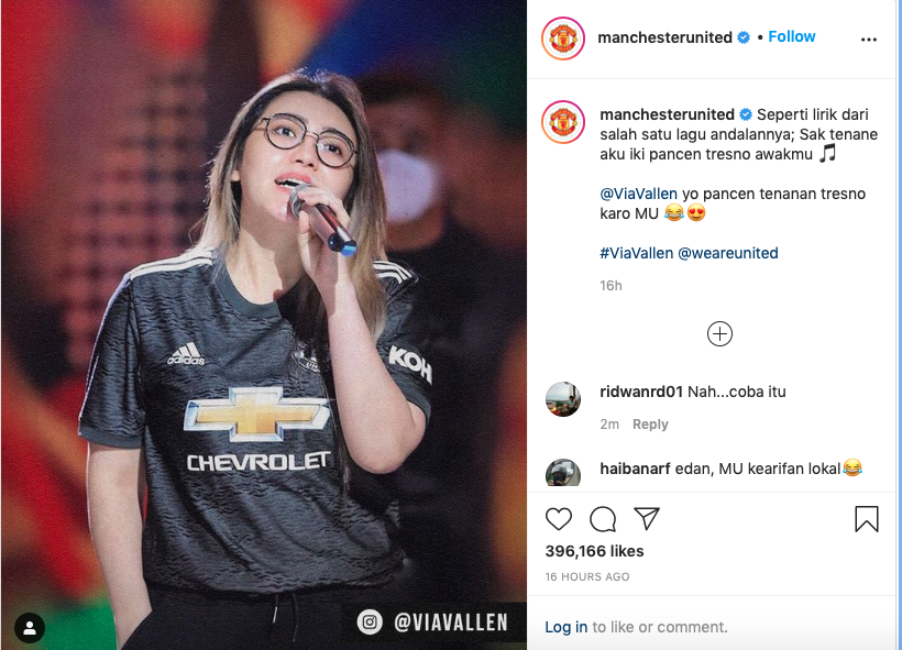 Foto Via Vallen muncul di akun resmi Instagram Manchester United (MU), warganet ikut berkomentar..