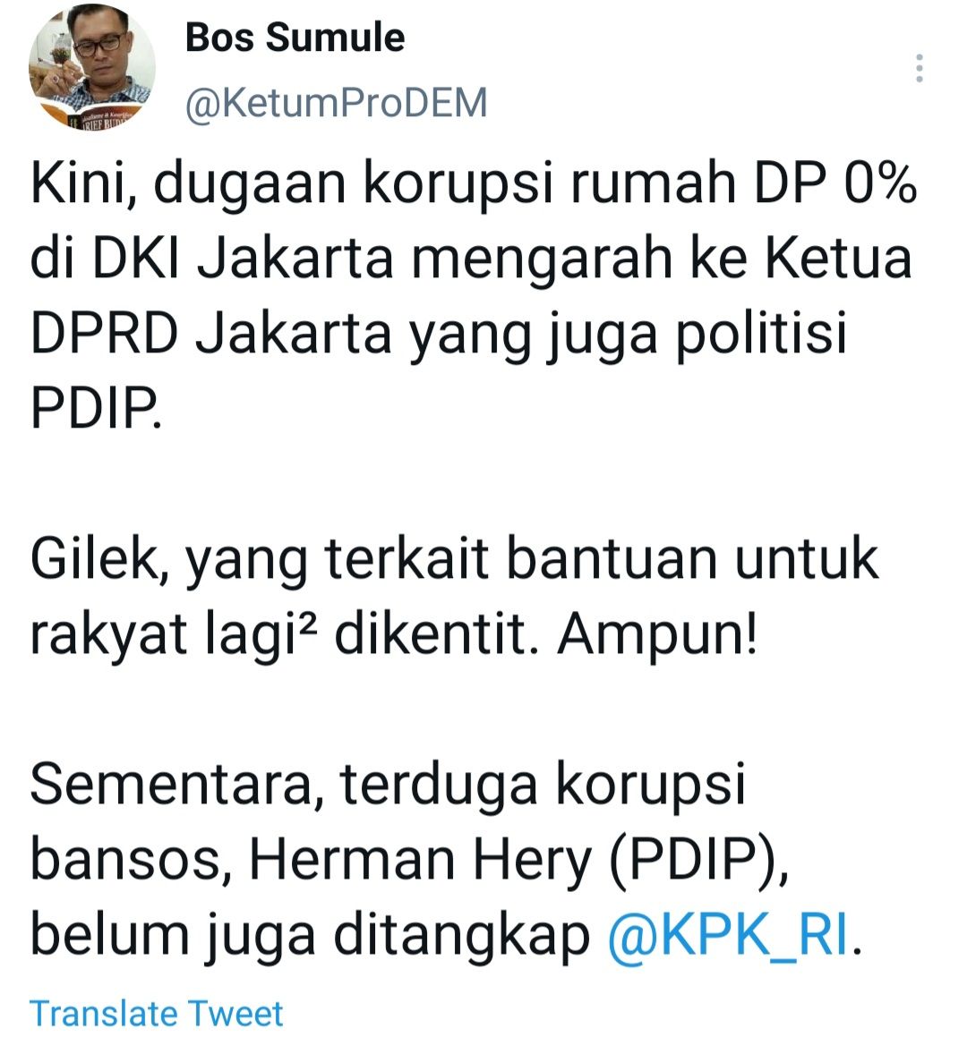 Cuitan Iwan Sumule yang merespons soal kabar dugaan korupsi rumah DP 0 persen di DKI Jakarta.
