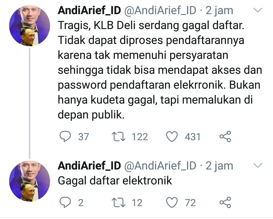 Cuitan Politikus Partai Demokrat Andi Arief di Twitter. 