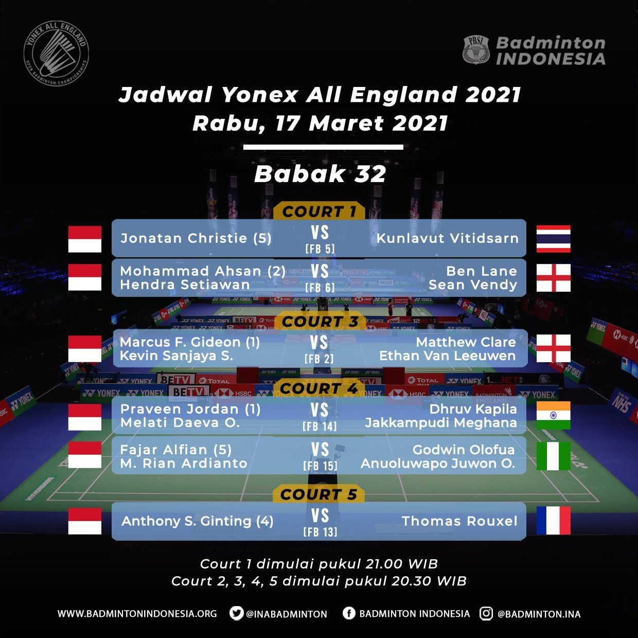 Link Live Streaming Nonton All England 2021, Siapa Wakil Indonesia Lolos ke 16 Besar?
