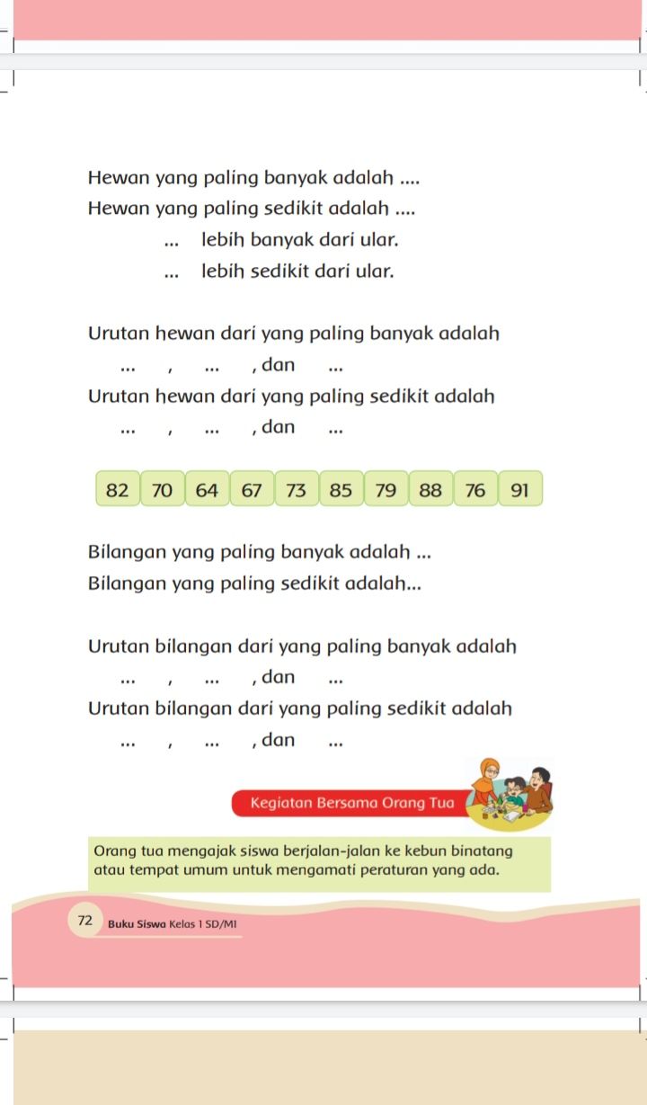 Kunci Jawaban Tema 7 Kelas 1 Halaman 70 71 72 73 74 75 76 77 78 79 Buku Tematik Mengurutkan Hewan Paling Banya Metro Lampung News