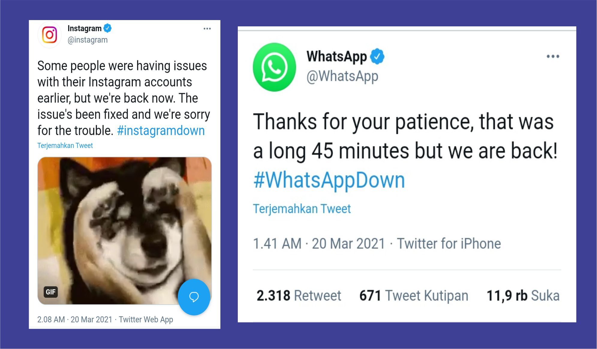 Klarifikasi Instagram dan WhatsApp terkait down dini hari tadi