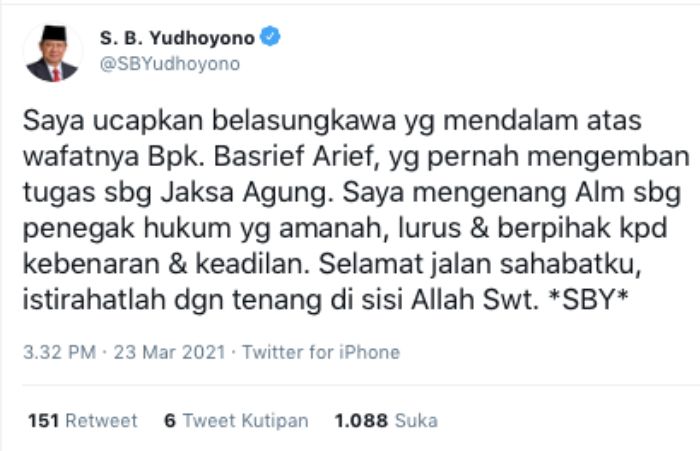 SBY menyampaikan kabar duka.*