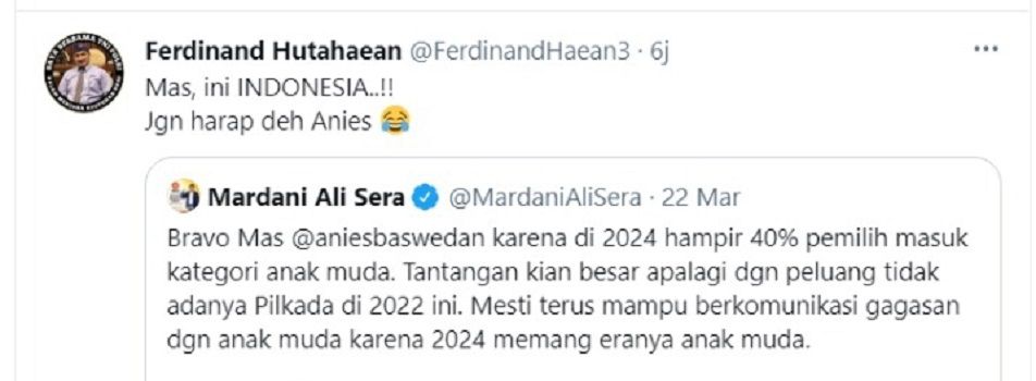 Cuitan Ferdinand Hutahaean dan Mardani Ali Sera.