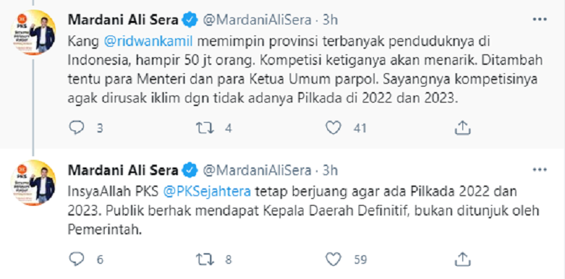 Cuitan Mardani Ali Sera menyebutkan nama Gubernur Jawa Barat Ridwan Kamil.