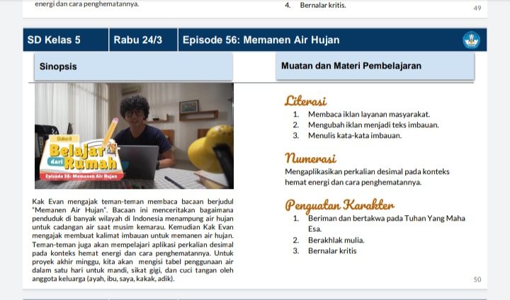 Soal Dan Jawaban Tvri Hari Ini Kelas 5 Rabu 24 Maret 2021 Episode 56 Bdr Tentang Memanen Air Hujan Metro Lampung News