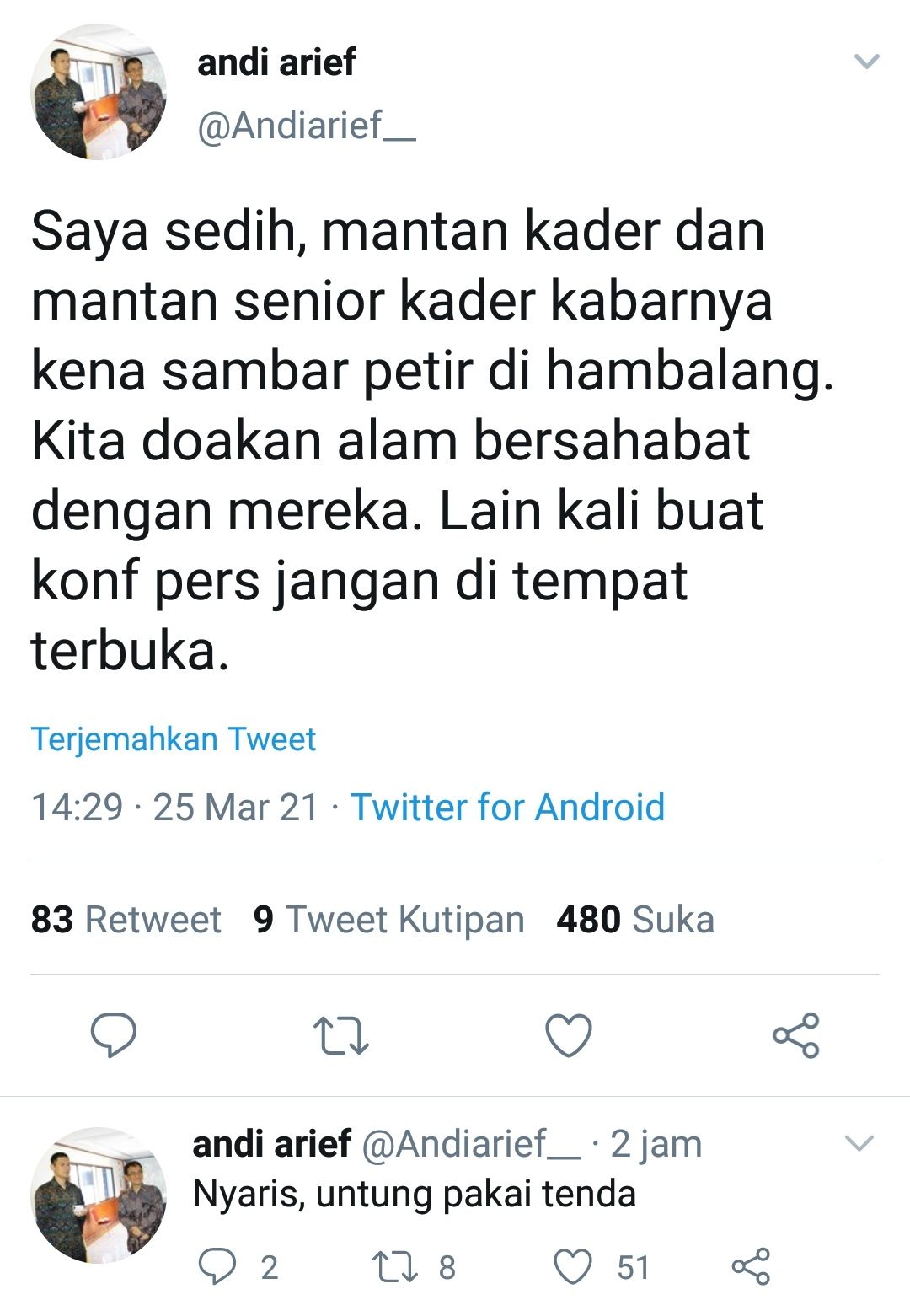 Cuitan Andi Arief di Twitter. 