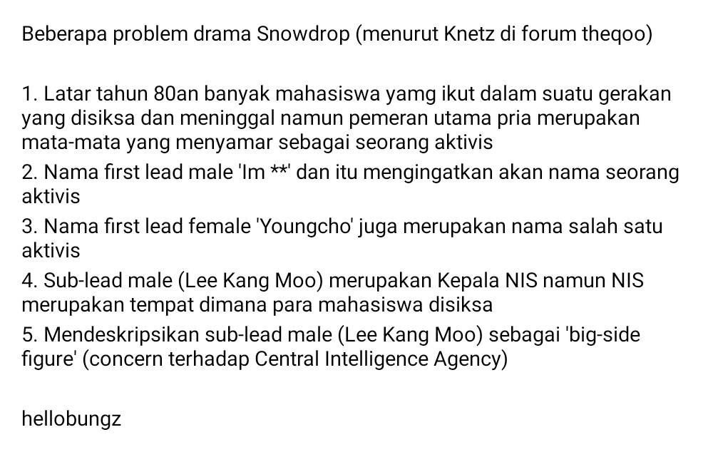 Permasalahan dalam drama Snowdrop menurut K-net