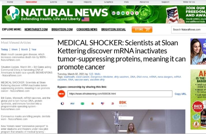 Tangkapan layar Klaim hoax /natural news
